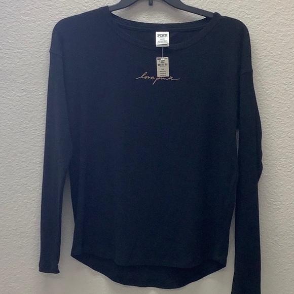 NWT VS Pink Black Waffle Crew Long Sleeve Tee M - Picture 6 of 8